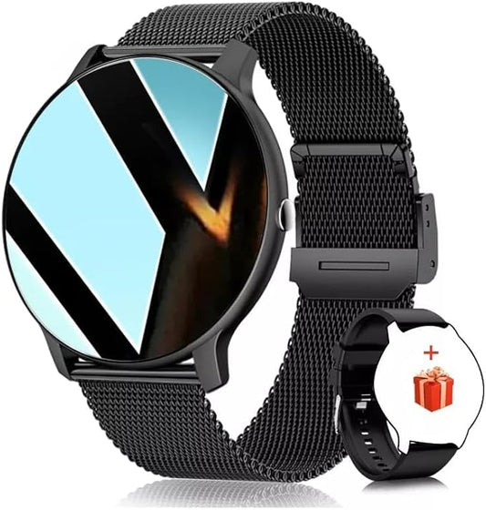 Smart Watch Men Bluetooth Call Fitness Tracker 1.32" HD Full Touch Screen Smartwatch IP67 Waterproof Black Stainless Steel Sport Watch for Android iOS