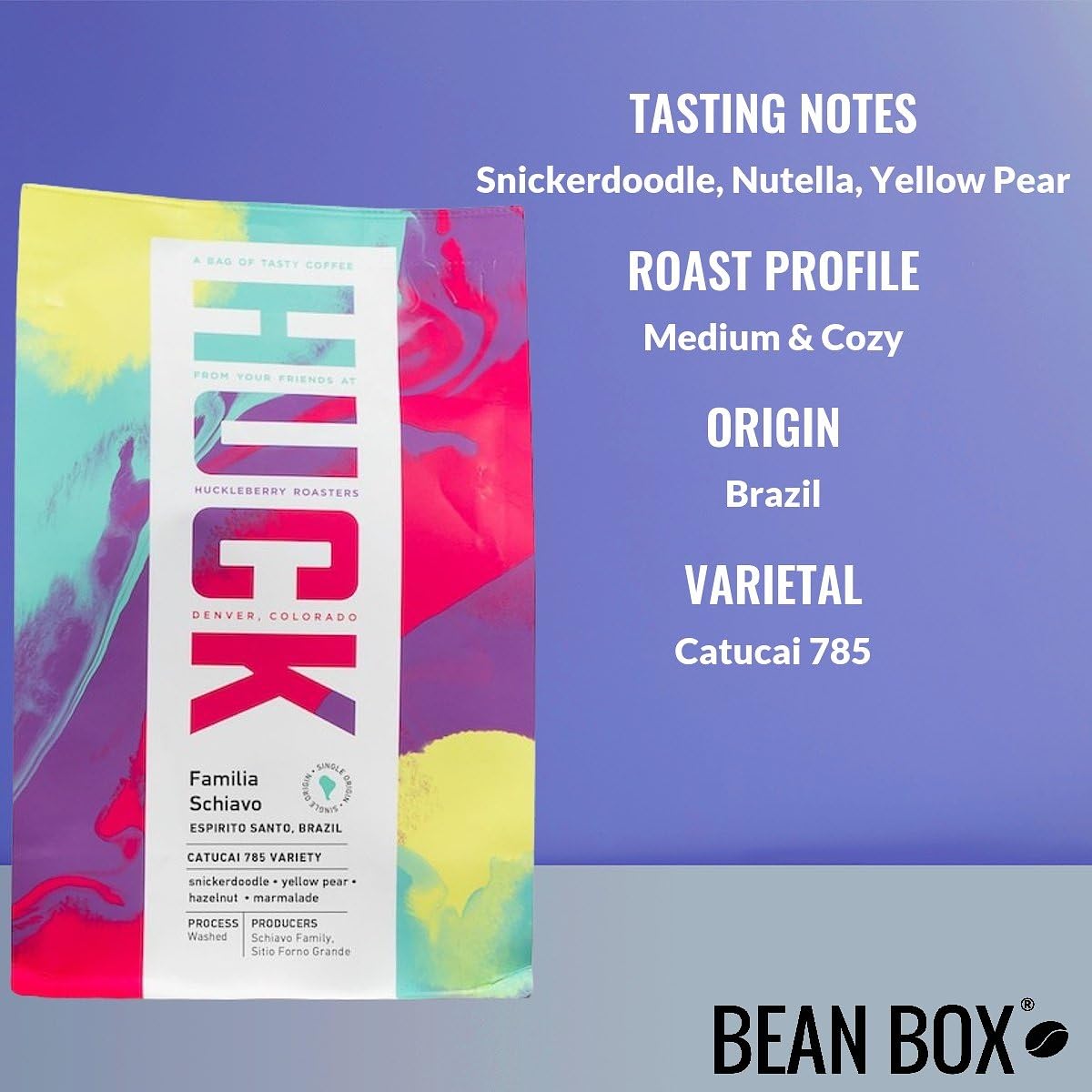 Brazil Familia Schiavo - Roasted by Huckleberry Roasters - Whole Bean Coffee - 12 Ounce Bag