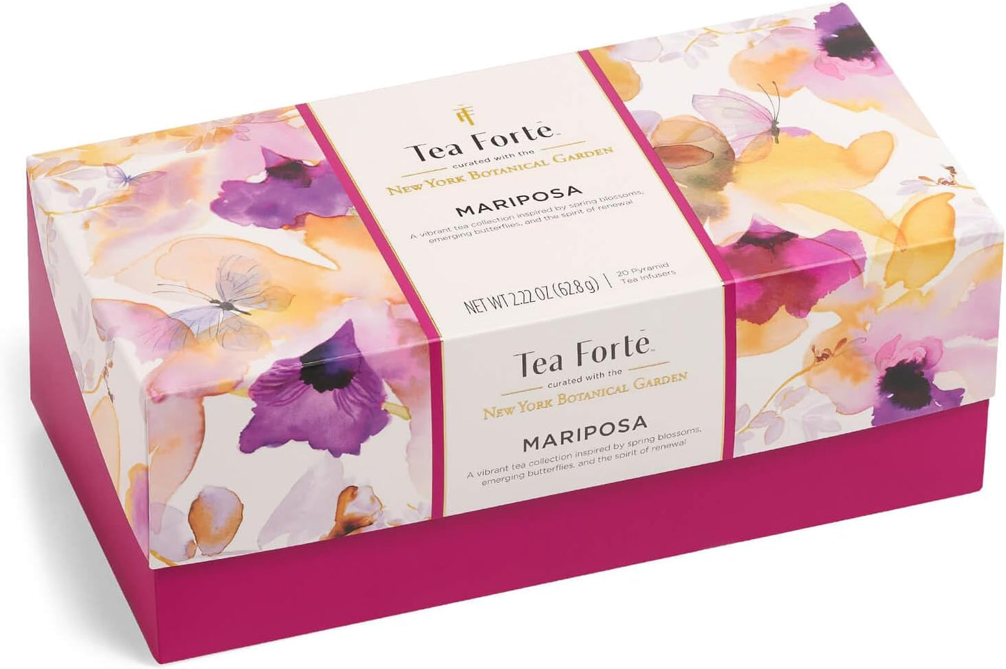 Tea Forte Mariposa Presentation Box Tea Gift Sampler, 20 Count, 2 of Each Variety Individually Wrapped Handcrafted Pyramid Infuser Bags