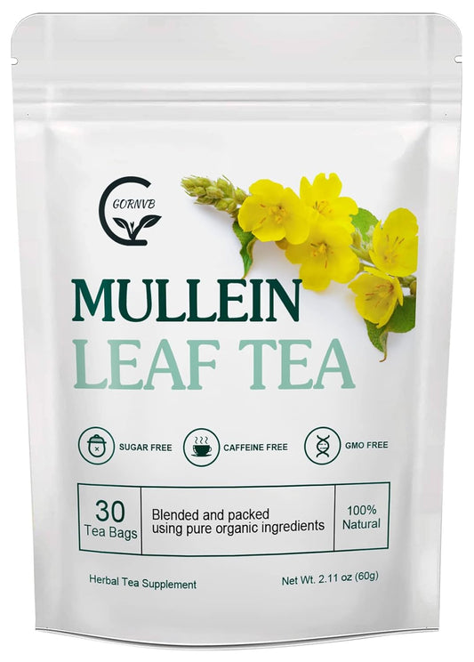 Mullein Leaf Tea Bags - Lungs Cleanse and Respiratory Support, Herbal Teas, Caffeine Free, 30 Tea Bags