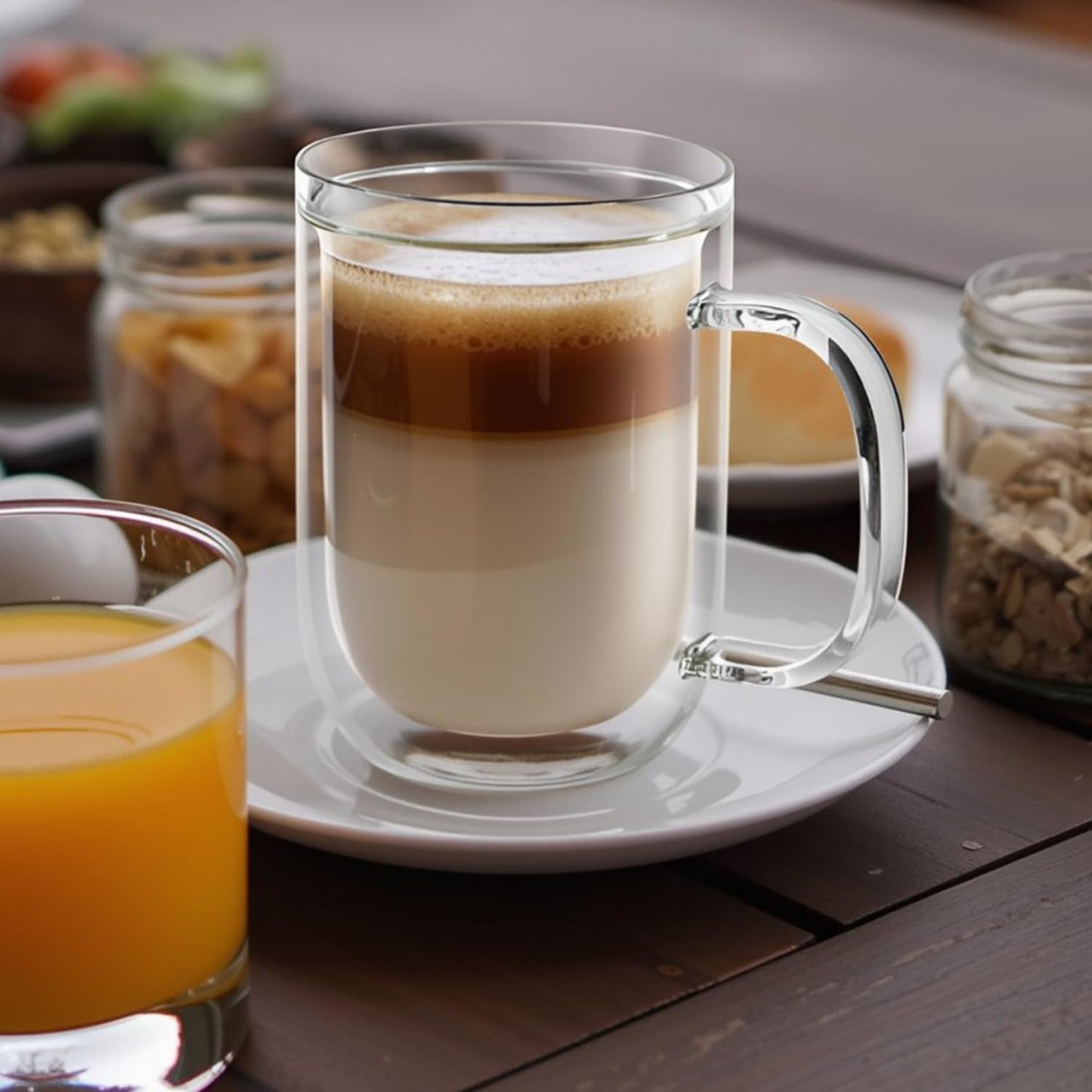 Aquach 16 Oz Double Walled Glass Coffee Mugs, Clear Glass Coffee Tea Cups, Microwave and Dishwasher Safe Home Office Insulated Glass Cups Perfect for Americano Latte Hot&Cold Beverages, 2-Pack