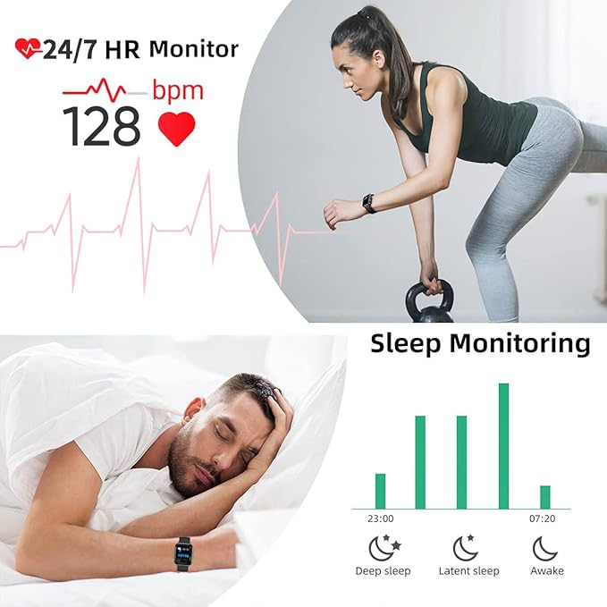 Smart Watch for Men Women Fitness Tracker with Heart Rate Sleep Monitor Step Tracker IP68 Waterproof Pedometer 24 Sport Modes Smartwatch for Android iOS Phones