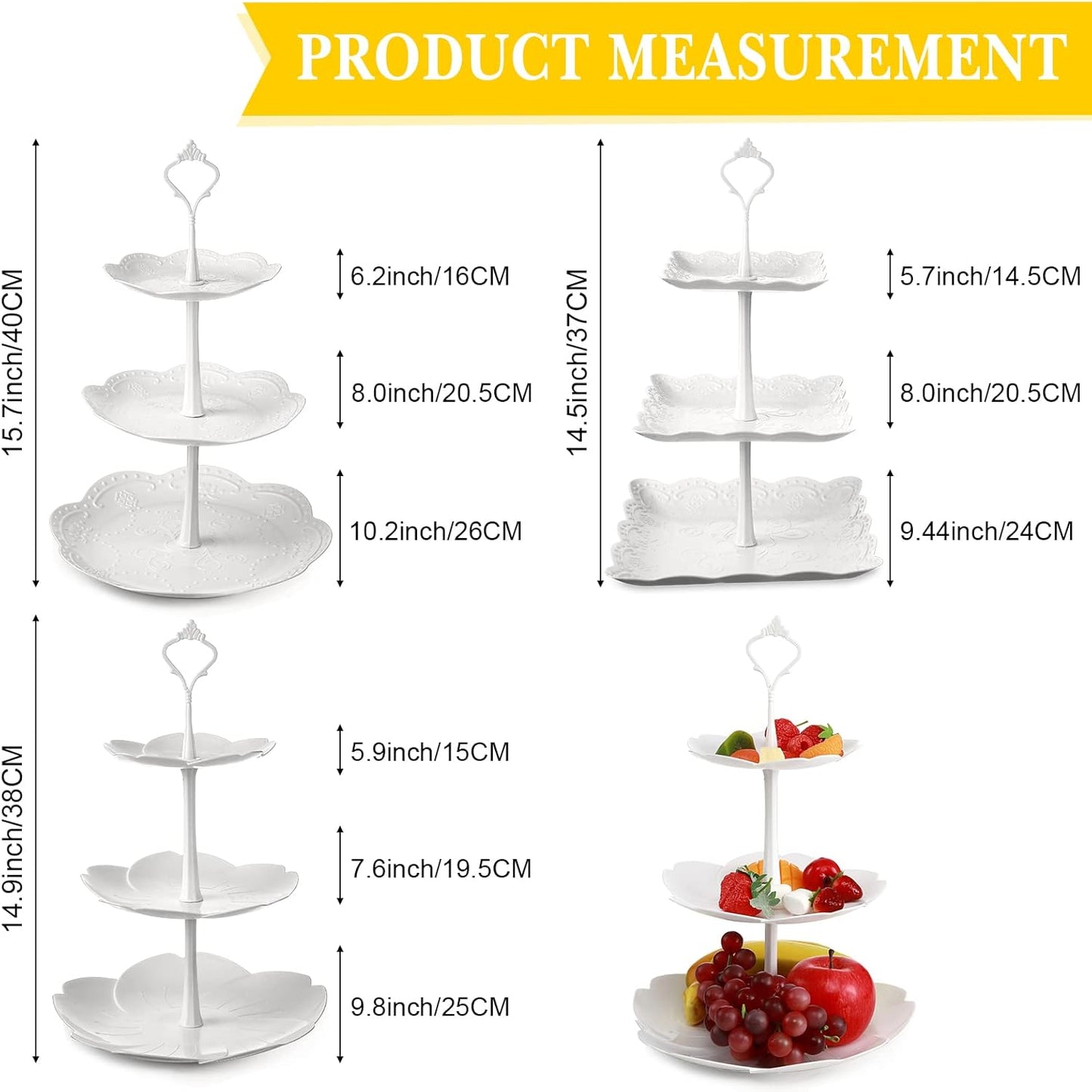 Sawysine 6 Pack 3 Tiers Dessert Stand Plastic Cupcake Stand Serving Trays Cupcake Display Stand Cookie Tray for Party and Platter for Home(White)