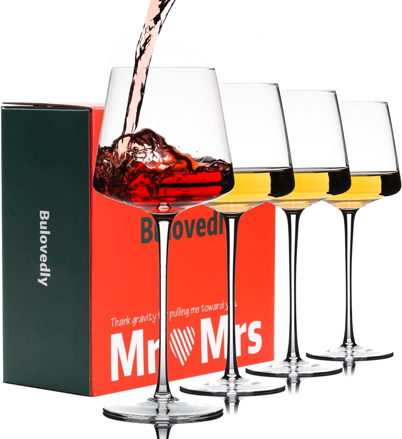 Hand Blown Red Wine Glasses Set of 4 – 23 oz Burgundy Wine Glasses With Long Stem – Large Premium Crystal Wine Glass – Unique Gift for Wedding, Anniversary, Mother’s Day – Clear Christmas, Birthday