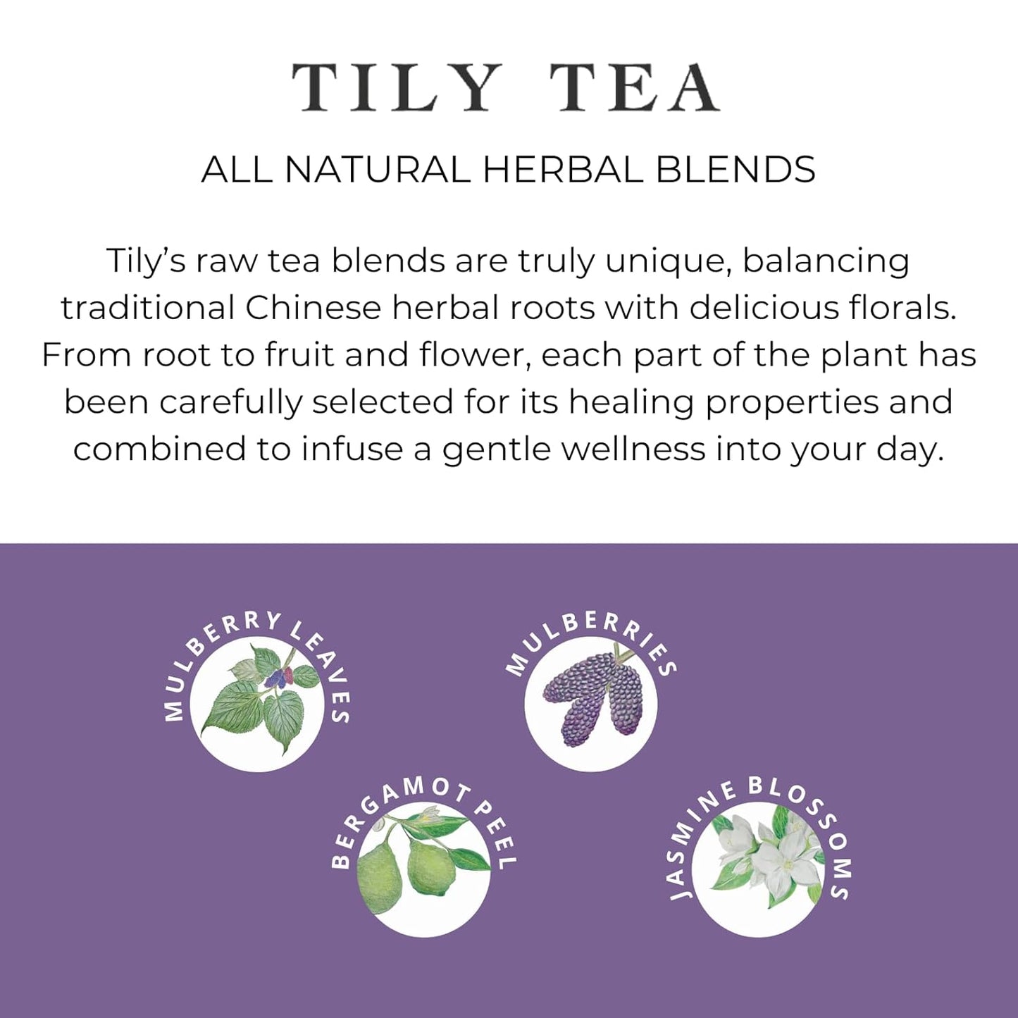 Tily Tea Perfect Pairing Herbal Tea - Mulberry Leaf Tea for Digestive and Gut Support - Caffeine Free - 10 Plastic-Free Tea Bags