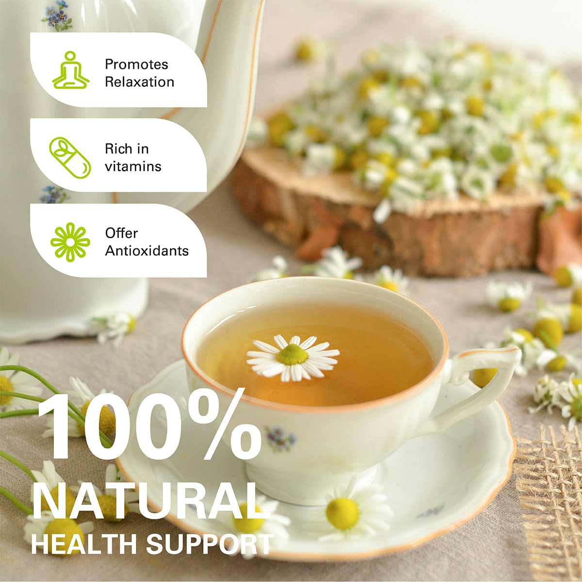 WT WEETEE Chamomile Tea bags, Made with 100% Pure Chamomile Flowers, Natural Caffeine-free Herbal Tea for Relaxation