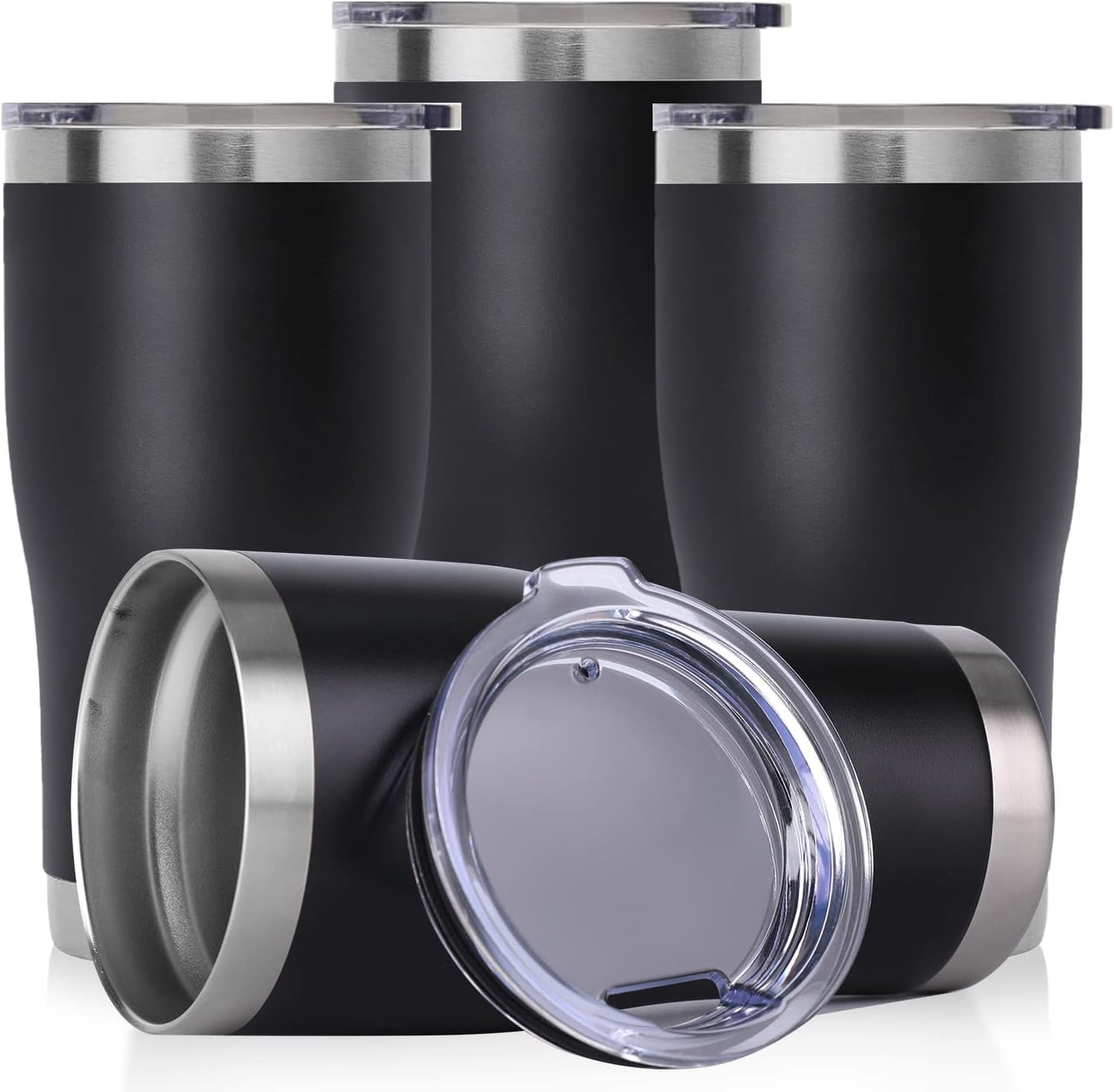 DOMICARE 20oz Tumbler with Lid Stainless Steel Tumblers Bulk, Double Wall Vacuum Insulated Coffee Travel Mug Powder Coated Tumbler, 4 Pack Black