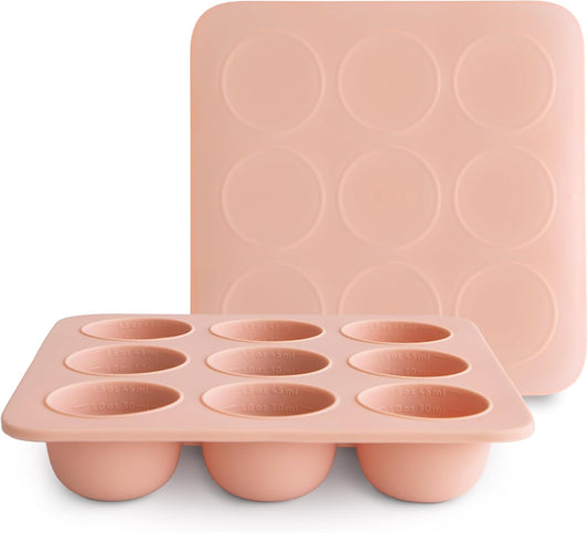 mushie Silicone Baby Food Freezer Tray with Lid | 9 Cups x 1.5oz | BPA Free Storage Container (Blush)