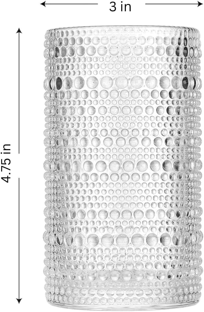 LEMONSODA Vintage Clear Hobnail Drinking Glasses (Highball 15oz, Set of 32) [2225]