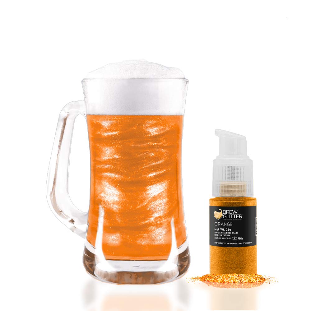 Orange BREW GLITTER Edible Glitter For Drinks, Cocktails, Beer, Garnish Glitter & Beverages | KOSHER & HALAL Certified | 100% Edible & Food Grade | Vegan, Gluten, Nut Free (25g Spray Pump, Orange)