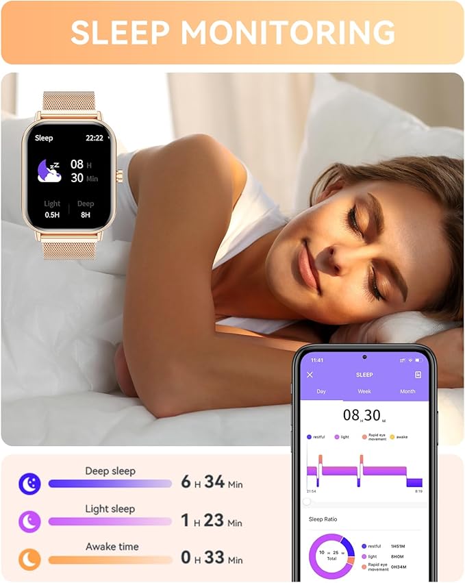 Smart Watch for Women Men, Fitness Tracker Watch for Android Phones iPhone Compatible, 1.85" Smart Watches for Women Men with Blood Oxygen, Heart Rate Monitor, 110+ Sport Modes Smartwatch (2 Strap)