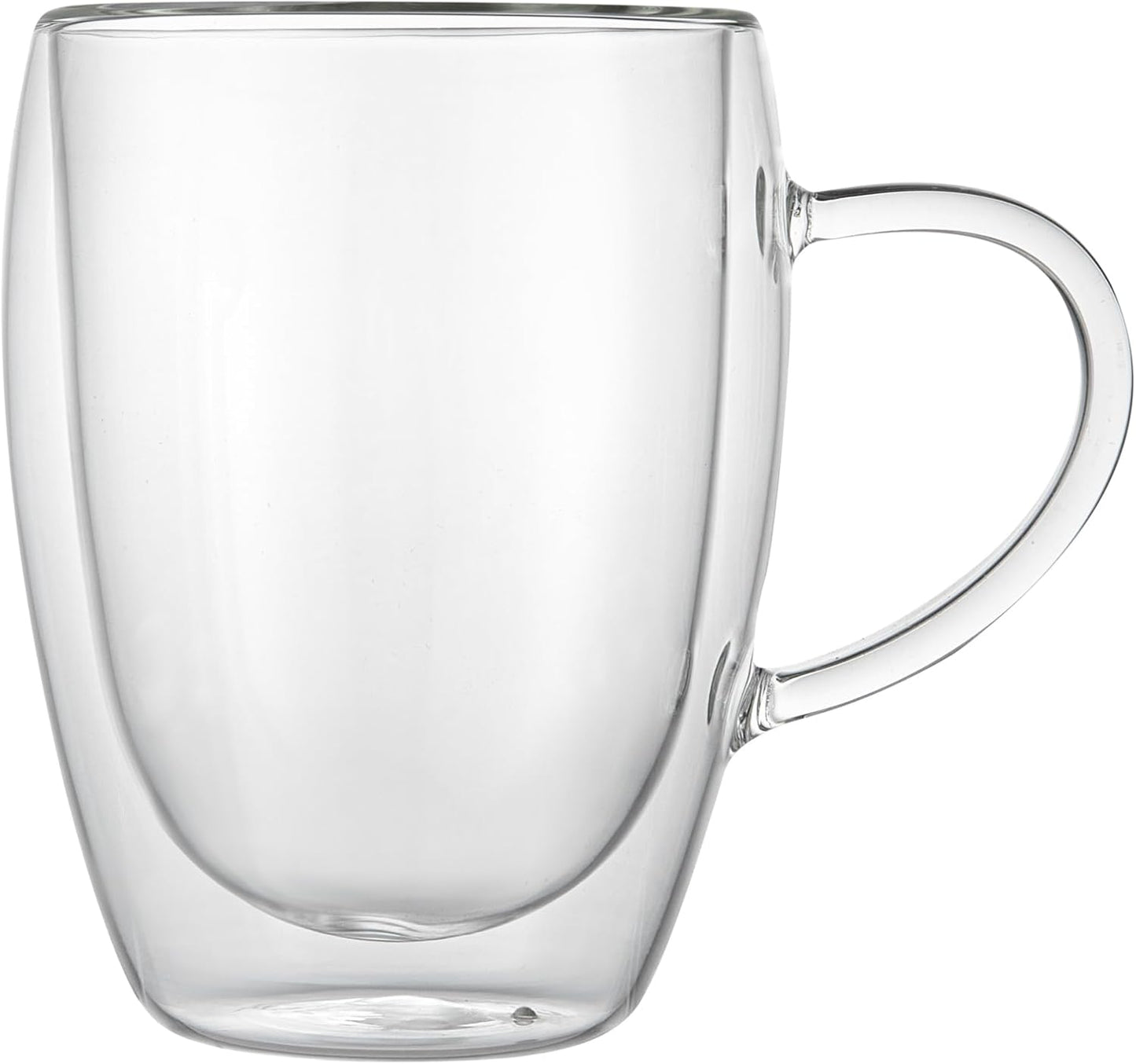 Restaurantware-Forma Professional 11.8 Ounce Glass Coffee Cups, 2 Insulated Coffee Cups With Handle - Dishwashable, Reusable, Clear Double Wall Beverage Tumblers, Freezable, For Hot Or Cold Beverages