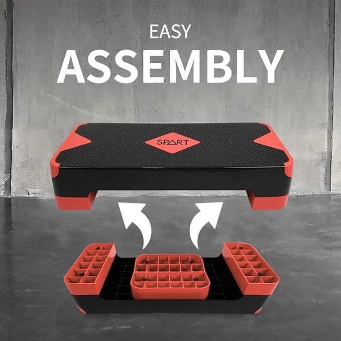 SPART Adjustable Workout Aerobic Stepper 4 Risers, 3 Levels 4" - 6" - 8", 26.77" 26.77" Trainer