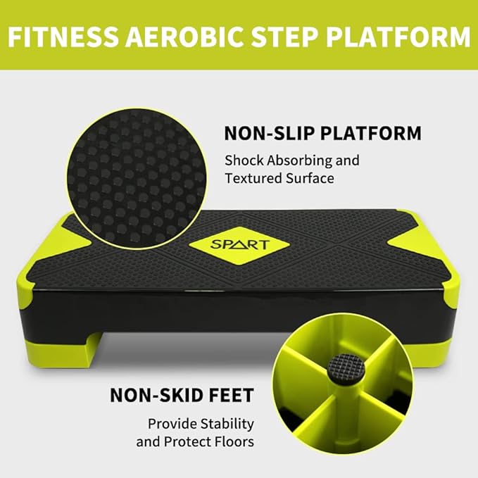 SPART Adjustable Workout Aerobic Stepper 4 Risers, 3 Levels 4" - 6" - 8", 26.77" 26.77" Trainer