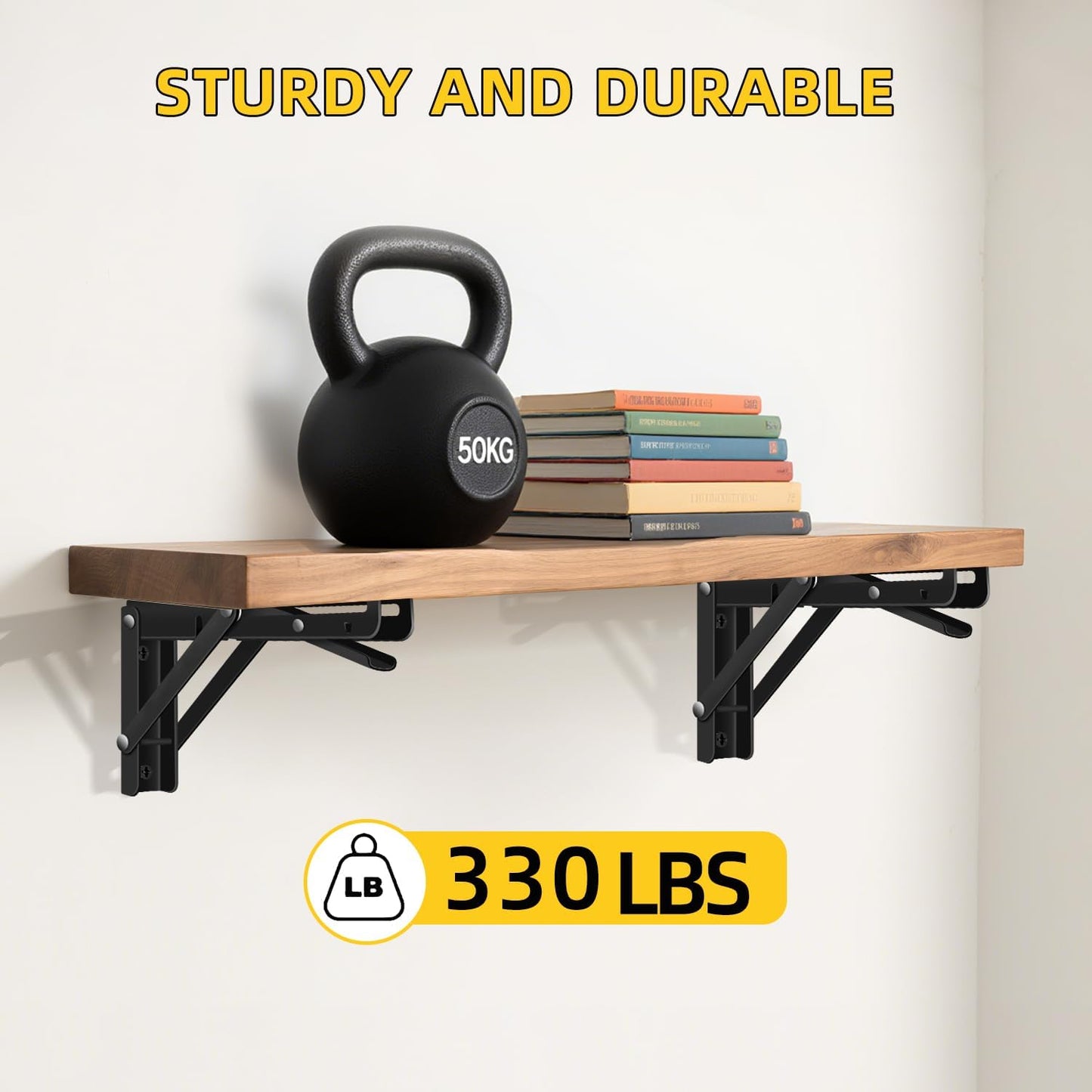 10 Inch Folding Shelf Brackets, 2 Pack Collapsible Heavy Duty Shelf Brackets for Fold Down Desk, Black