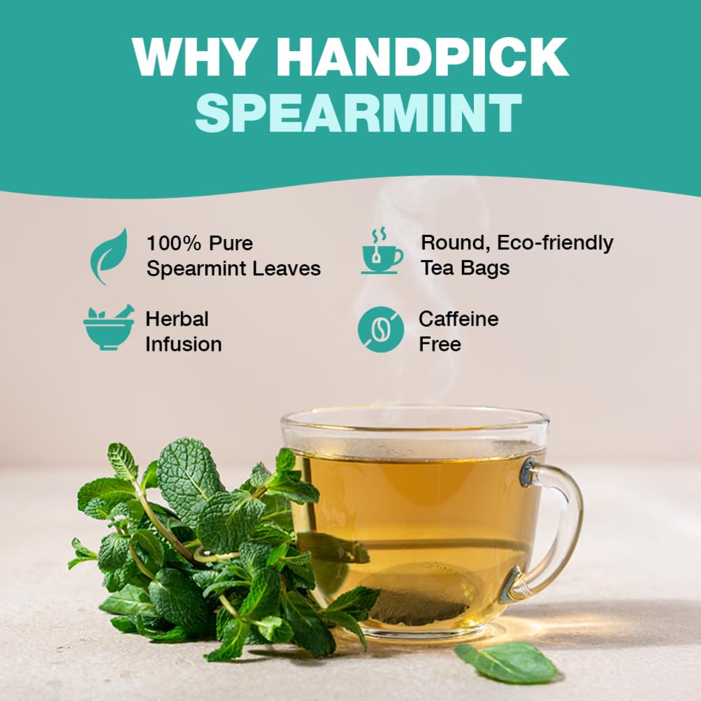 HANDPICK, Spearmint Tea Bags (100 Herbal Tea Bags) |Refreshing Mint Tea | Non-GMO | Round Eco-Conscious Teabags