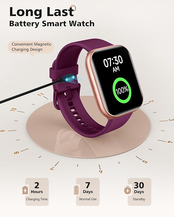 Smart Watch for Women and Men, Android & iPhone Compatible, Fitness Watch Bluetooth Call & Receive Text, Smartwatch with Alexa, Fits Wrists 6.5-9.2 Inches, Waterproof, Red