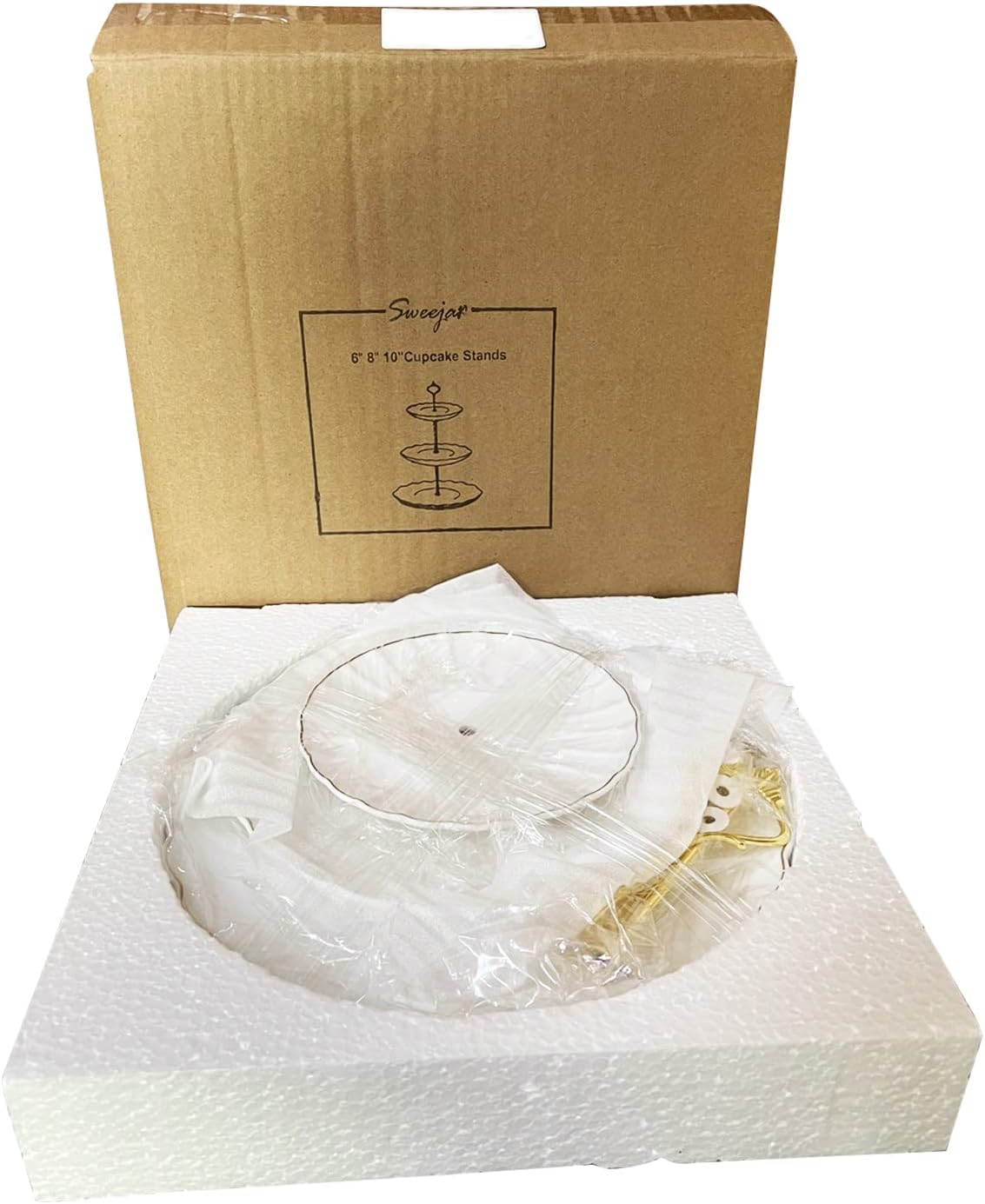 Sweejar 3 Tier Ceramic Cake Stand Wedding, Dessert Cupcake Stand for Tea Party Serving Platter (Pink)