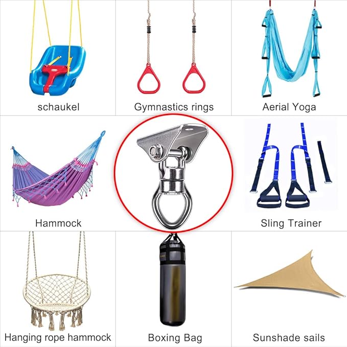 SELEWARE Silent Bearing Swing Hanger, Heavy Duty 360° Rotate Swing Swivel Hook, 1200LB Capacity for Wooden Concrete Playground Yoga Hammock Chair Rope Punching Bag Porch Swing Set