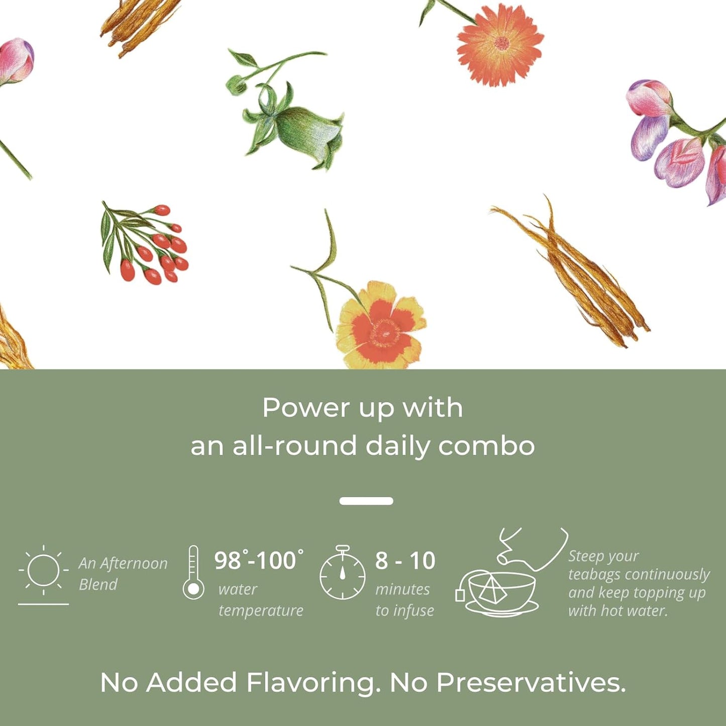 Tily Through The Day Wellness Tea - Antioxidant-Rich Herbal Tea - Caffeine Free - 10 Plastic-Free Teabags