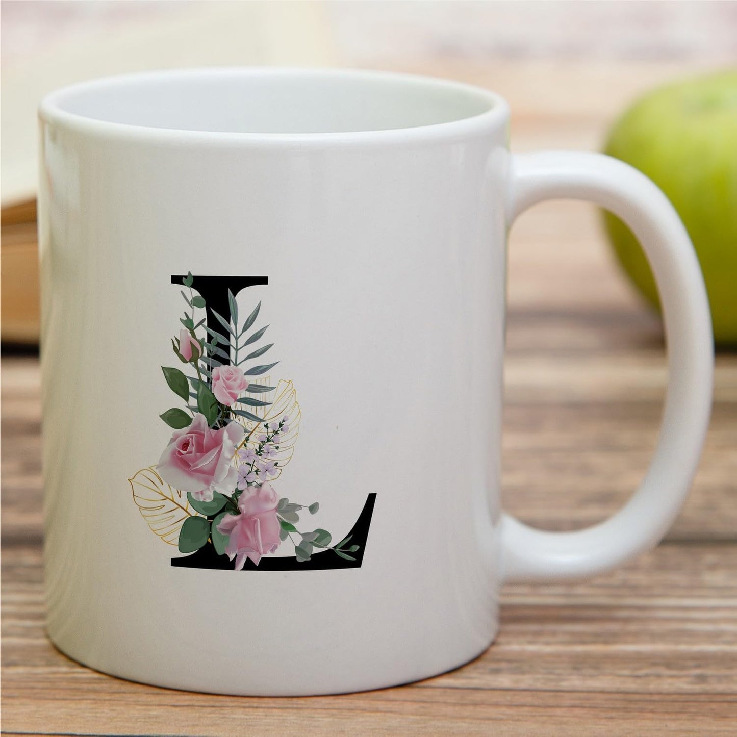 Retreez Initial A-Z Floral Botanical Bouquet Alphabet Monogrammed Monogram Mug 11 Oz Ceramic Tea Coffee Mugs - Appreciation Thank You Wedding Birthday Gifts for her friend coworker sister - L Initial