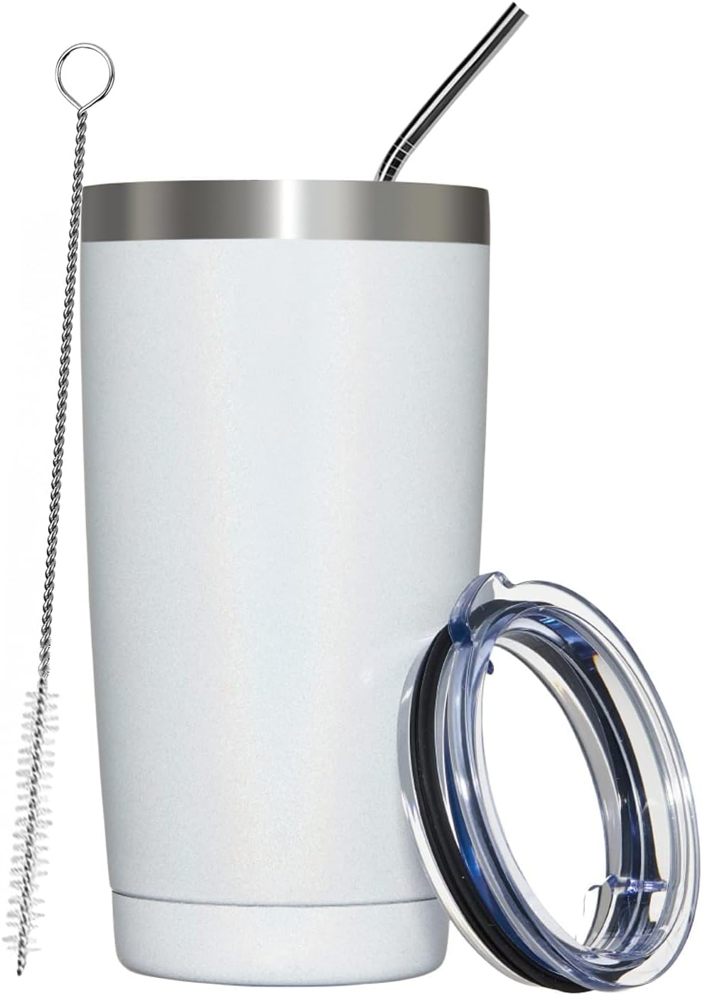 MEWAY 20oz Tumbler Double Wall Vacuum Insulated Travel Glitter Mug,Stainless Steel Tumblers with Lid and Straw, Powder Coated Coffee Cups for Woman (Rainbow White,1)