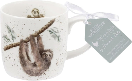 Royal Worcester Wrendale Designs Farmhouse Style Mug, Hanging Around - 14 oz Fine Bone China Mug with Sloth Illustration for Cozy Kitchen Vibes - Floral Drinkware for Daily Comfort