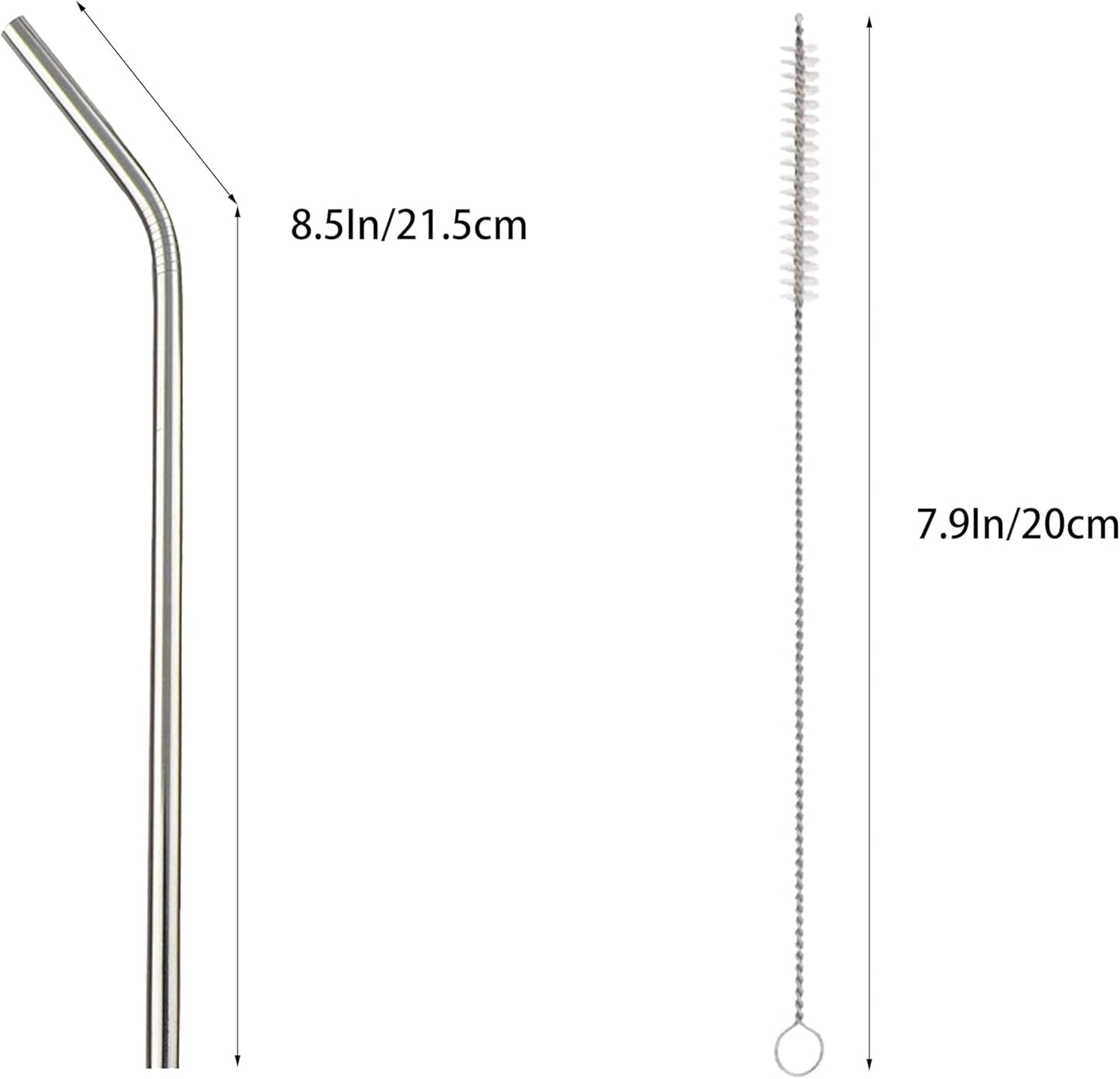 10 Pcs Stainless Steel Straws, Reusable Drinking Straws, Bent Metal Straw Sets with 2 Pcs Cleaning Brushes (Silver, 8.5 Inch)