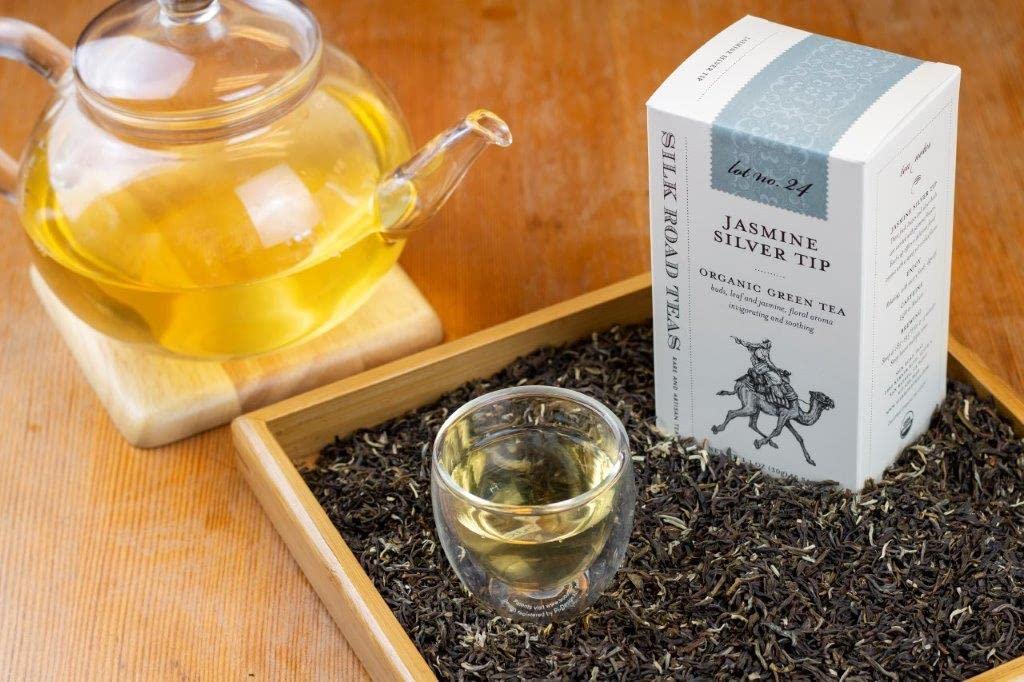Silk Road Teas, Organic Jasmine Silver Tip Green Tea, Floral Aroma, Invigorating & Savory Flavors, 15 Tea Bags
