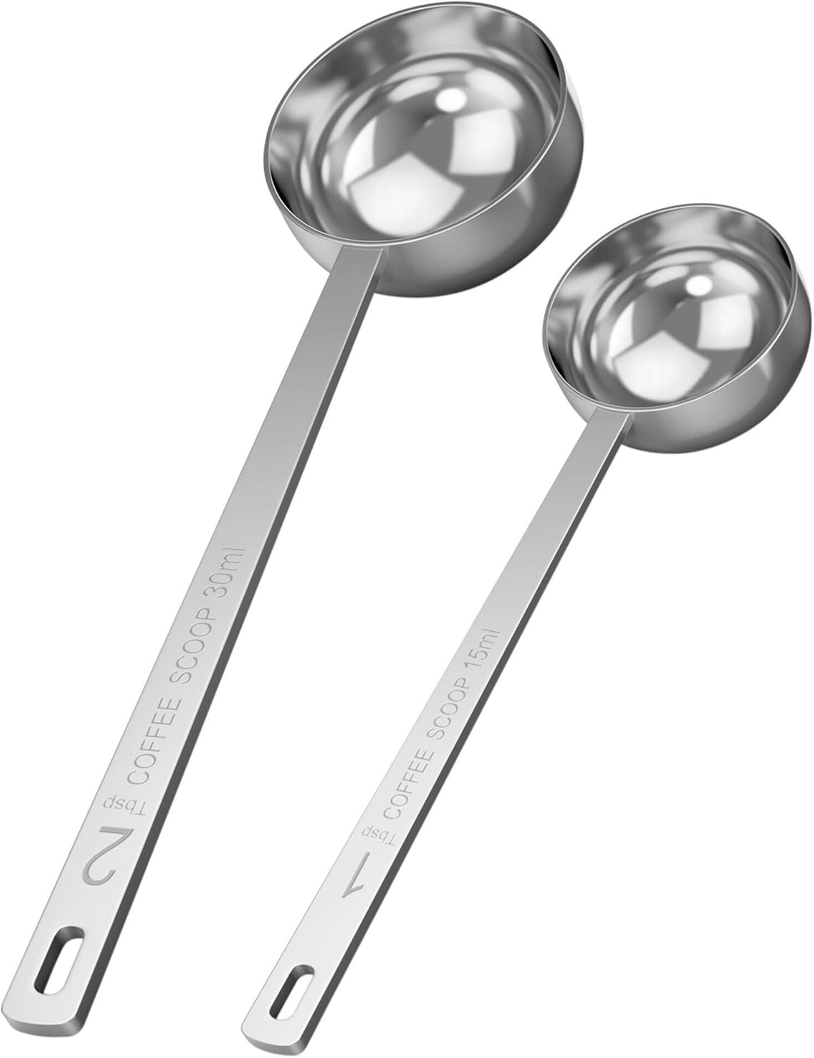 Orblue Premium Coffee Scoop Set - 1 Tbsp (15ml) & 2 Tbsp (30ml) Measuring Tablespoon - Stainless Steel Coffee Measuring Spoon and Scooper with Long Handles - Pack of 2