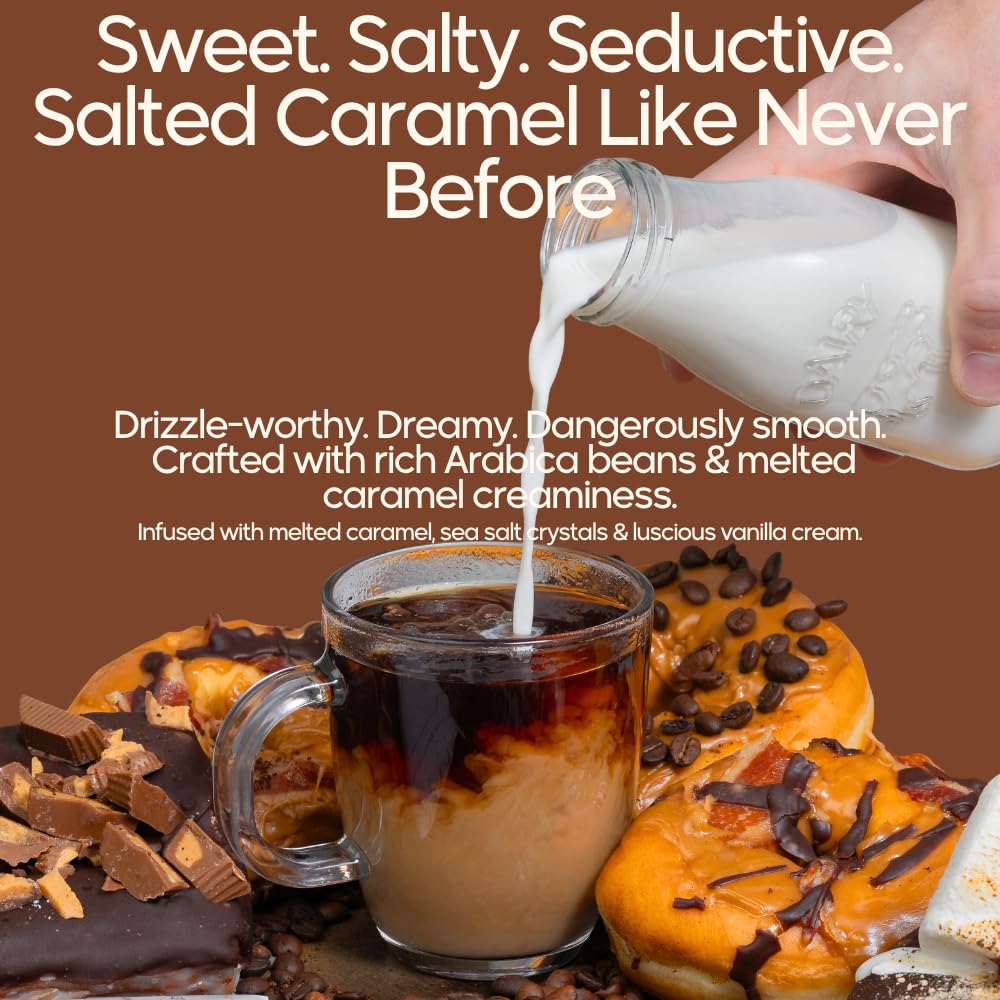 Ground Flavored Coffee In Filter Packs | Medium Roast Low Acid Mold Free Pouches | Sampler Packets | Salted Caramel Gourmet Powder Bags for 10-12 Cup Drip Maker | Highest Rated Individual Premeasured Coffee