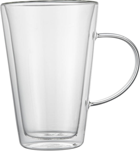 Restaurantware-Forma Professional 13.5 oz Double Wall Glass Mugs, 12 Insulated Coffee Mugs With Handle - Dishwashable, Reusable, Clear Glass Beverage Cups, Freezable, For Hot Or Cold Beverages