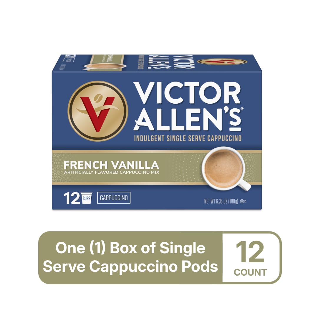Victor Allen's Coffee French Vanilla Cappuccino, 12 Count, Single Serve Cappuccino Mix for Keurig K-Cup Brewers