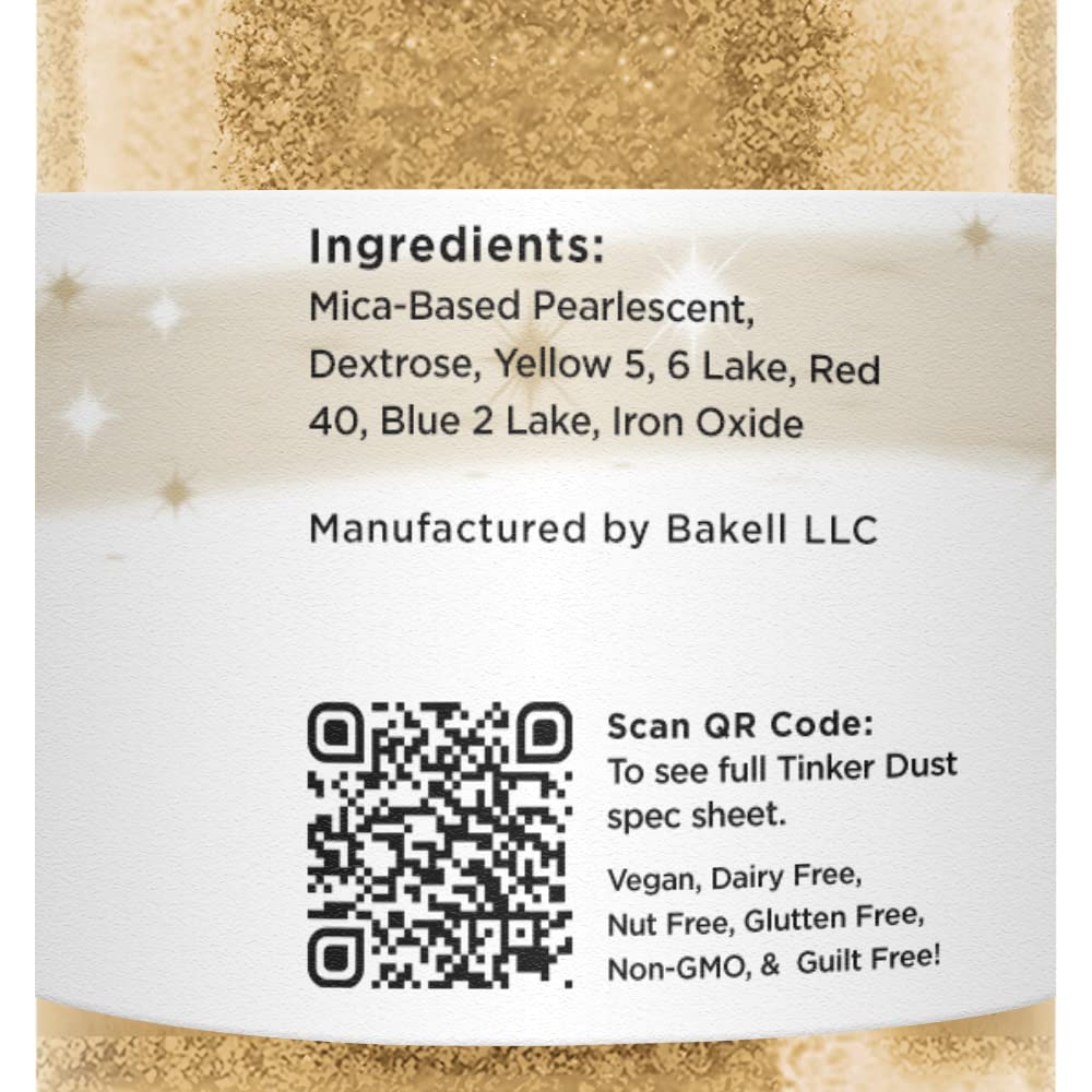 BAKELL Gold Edible Glitter, 50 Grams | TINKER DUST Edible Glitter | KOSHER Certified | 100% Edible Glitter | Cakes, Cupcakes, Cake Pops, Drinks, Dessert Vegan Glitter & Dusts (50g, Gold)