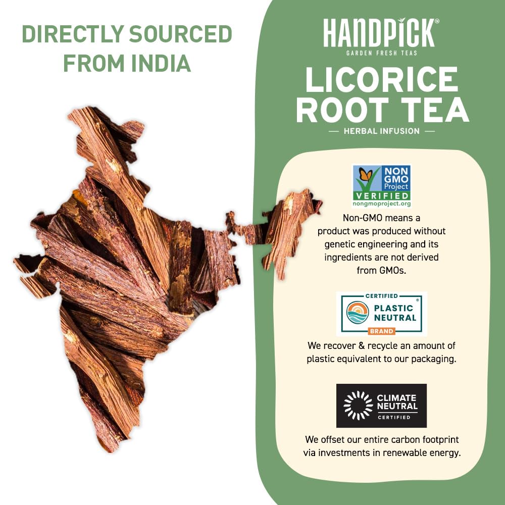 HANDPICK, Licorice Root Tea Bags (50 Count, 2g/tea bag) Licorice Tea | Non-GMO, Caffeine Free | Goodness of Cinnamon, Blackpepper, Clove, Cardamom & Ginger