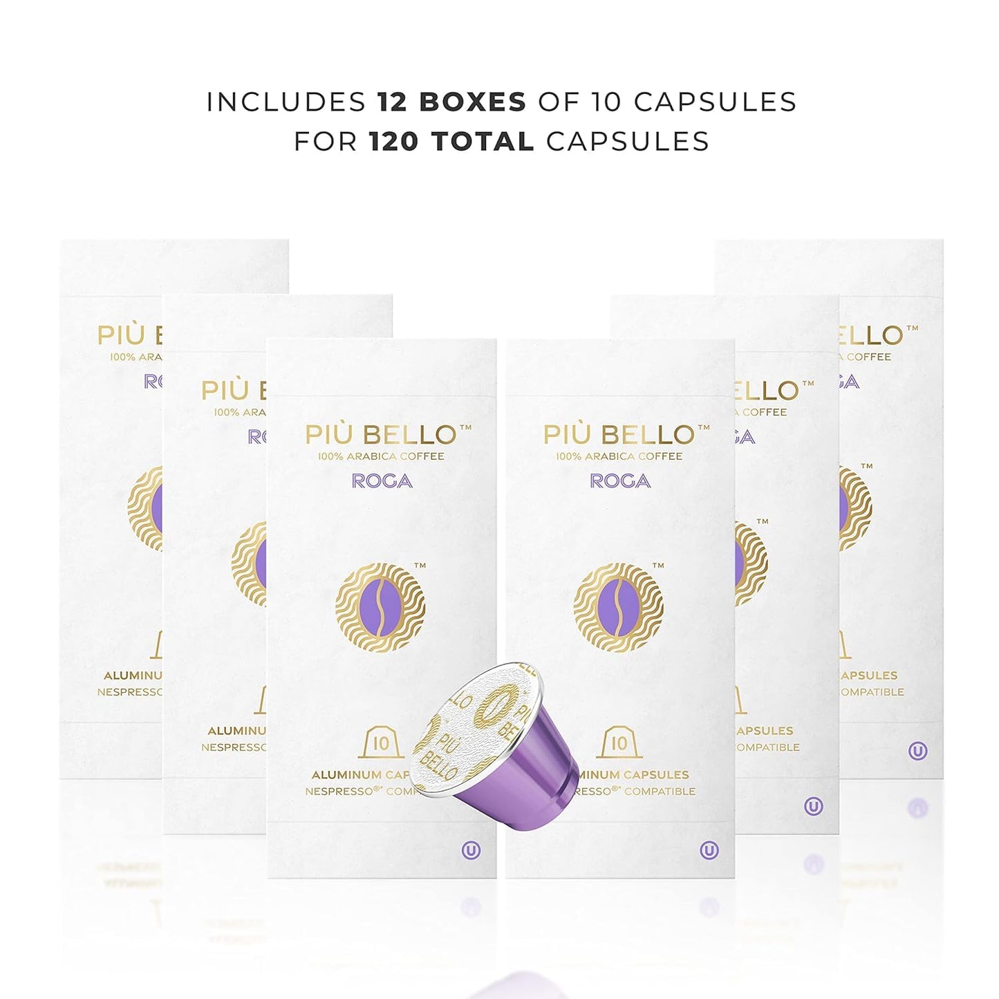 Piu Bello Coffee Pods - Nespresso Machine (Original) Compatible Capsules Pack - Rich & Balanced Taste - Strong Italian Espresso Flavored - Kosher Certified (120 Count Single Flavor) (Roga)