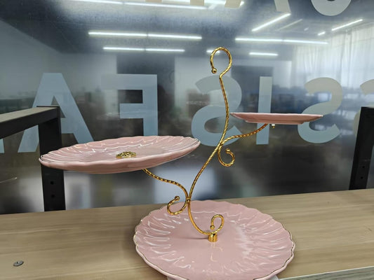 Sweejar 3 Tier Ceramic Cake Stand Wedding, Dessert Cupcake Stand for Tea Party Serving Platter (Milk Pink)