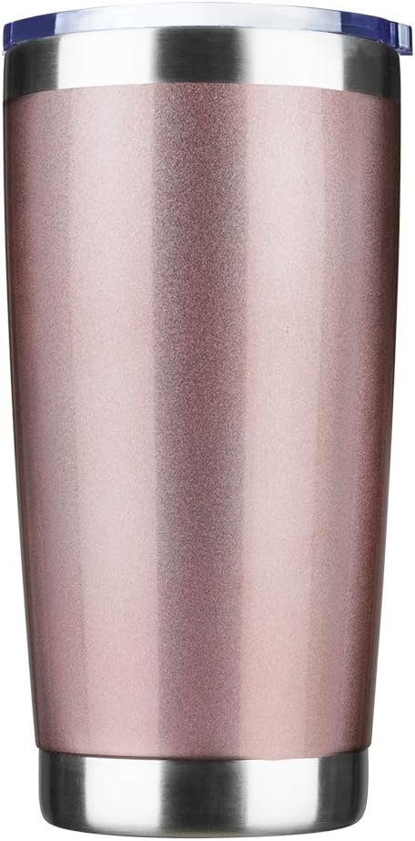 20oz Tumbler Bulk Stainless Steel Vacuum Insulated Tumblers with Lid Double Wall Travel Mug Durable Powder Coated Coffee Cup, Suitable for Ice Drinks and Hot Beverage (Rose gold 1pack)