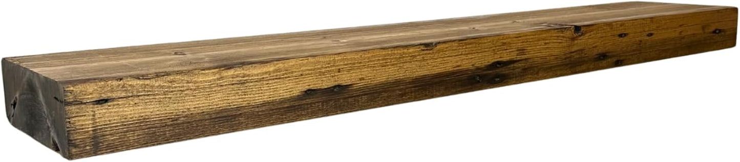 Modern Timber Craft Reclaimed Wood Fireplace Mantel Shelf | Solid Rustic American Barnwood with Steel Floating Shelf Brackets | 2.75" Thickness | 95" L x 8" D, Early American, Planed and Sanded