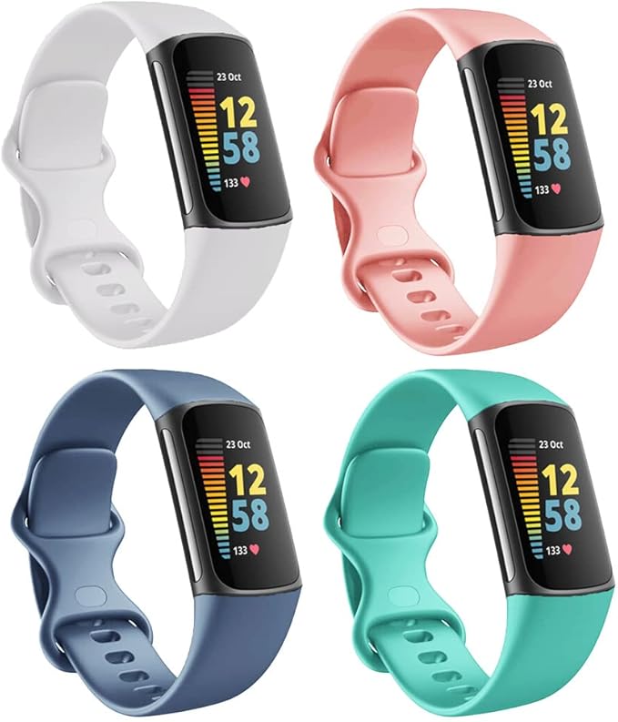Seleek Replacement Silicone Wristbands for Fitbit Charge 5, White/Peach/Steel Blue/Teal, Unisex