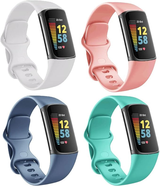 Seleek Replacement Silicone Wristbands for Fitbit Charge 5, White/Peach/Steel Blue/Teal, Unisex