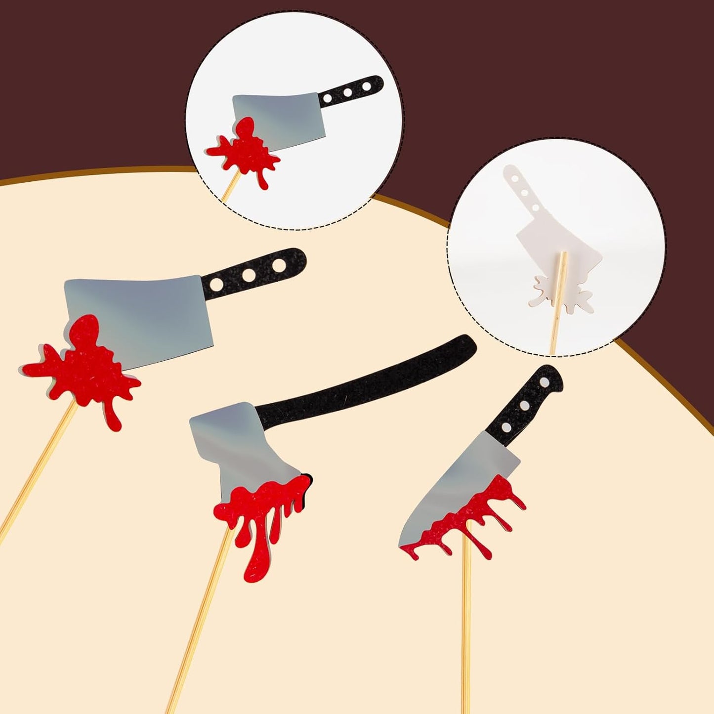 60Pcs Halloween Cupcake Toppers,Glitter Horror Blood Knife Cupcake Picks Have a Killer Birthday Party Supplies