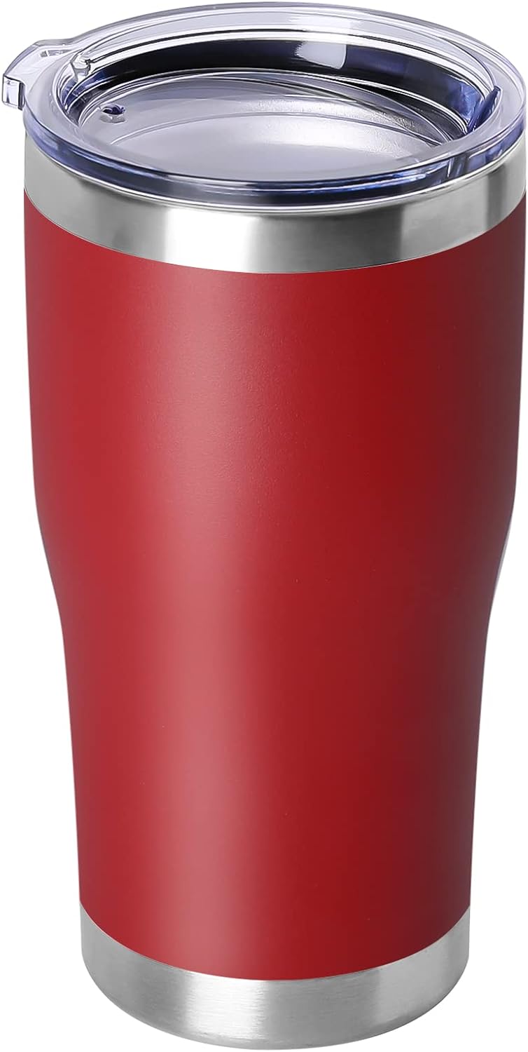 DOMICARE 20oz Tumbler with Lid Stainless Steel Tumblers Bulk, Double Wall Vacuum Insulated Coffee Travel Mug Powder Coated Tumbler, Red