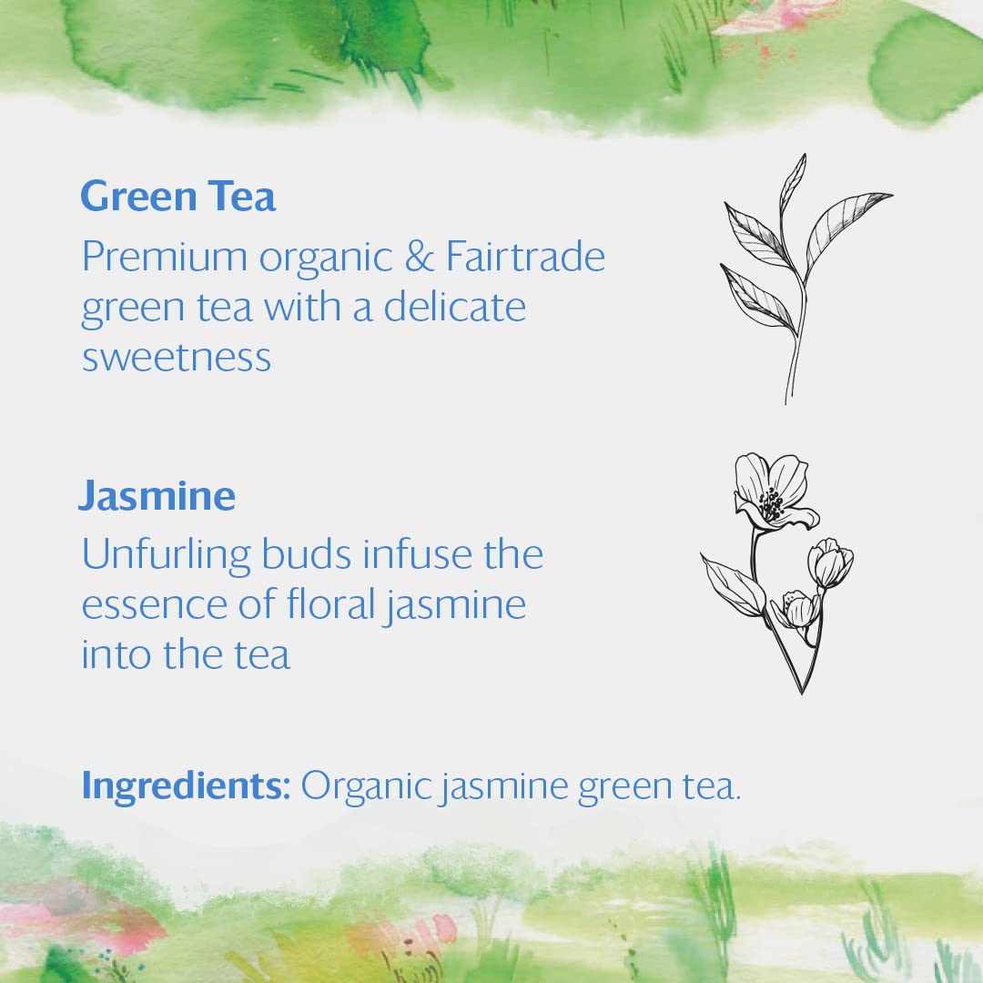 Grace Farms Organic JASMINE Green Tea (50 Pyramid Sachets) | Fragrant and Sweet | Fairtrade and Kosher Certified | Best Green Tea | Gives Back 100% of Profits