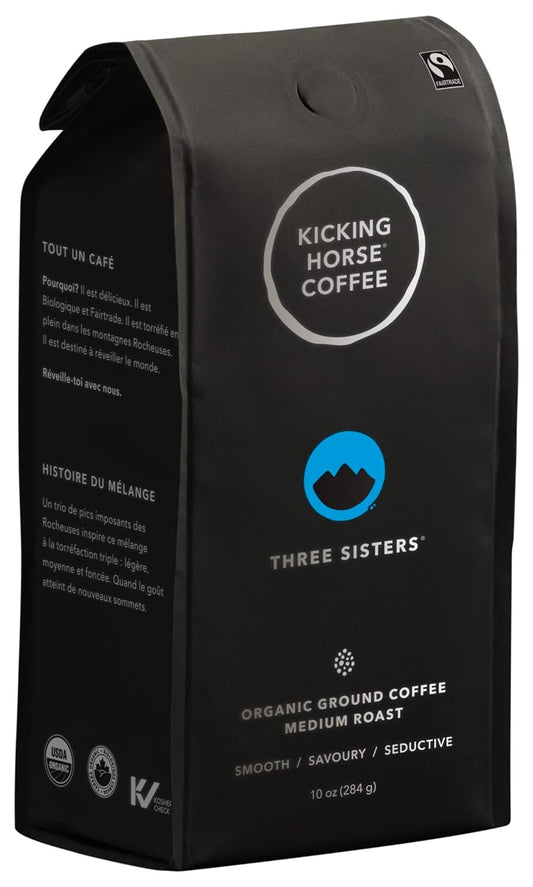 Kicking Horse Coffee Three Sisters, Medium Roast, Ground, Certified Organic, Fairtrade, Kosher, Black, 10 Oz, Pack of 6