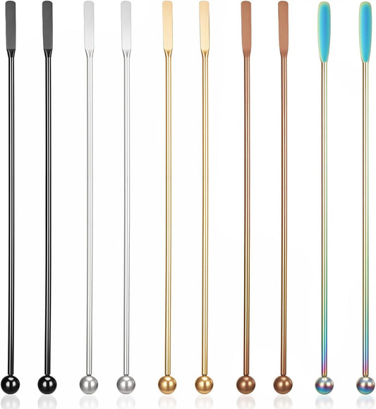 10Pcs Coffee Stir Sticks, Reusable Stir Sticks for Coffee Bar, Cocktail Drink Stirrer Spoon with Small Rectangular Paddles, Stainless Steel Swizzle Stick for Cocktails