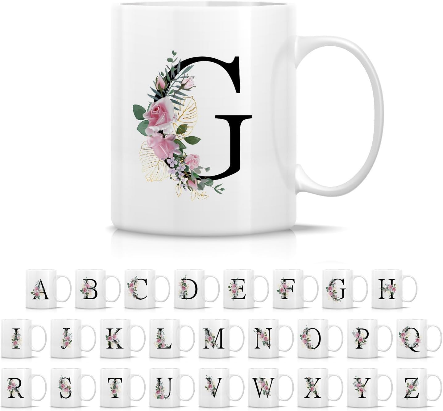 Retreez Initial A-Z Floral Botanical Bouquet Alphabet Monogrammed Monogram Mug 11 Oz Ceramic Tea Coffee Mugs - Appreciation Thank You Wedding Birthday Gifts for her friend coworker sister - G Initial