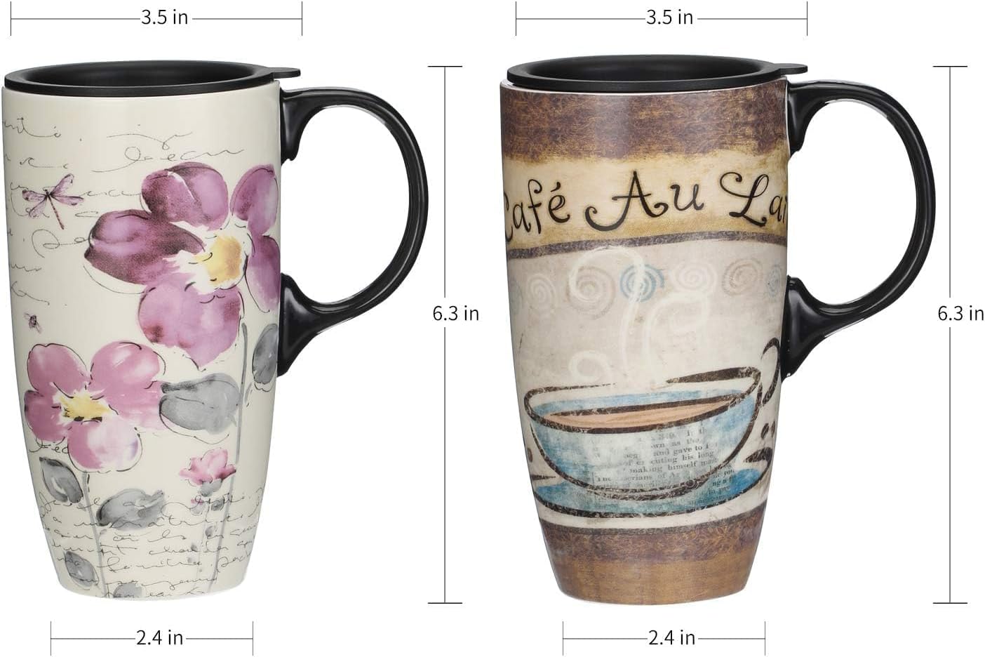 Topadorn Ceramic Travel Mug Latte Mug 17 oz. Coffee Cup with Sealed Lid and Gift Box, Set of 2