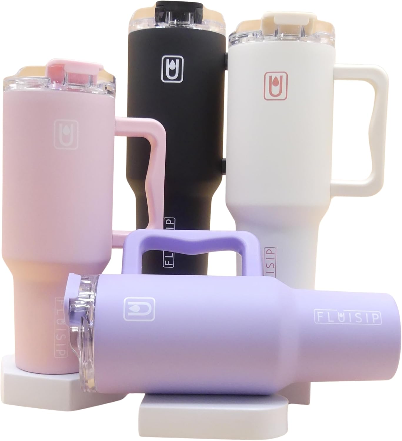 40 oz Insulated Tumbler with Handle, Stainless Steel, Leakproof Lid and Straw, Cup Holder Friendly (Black)