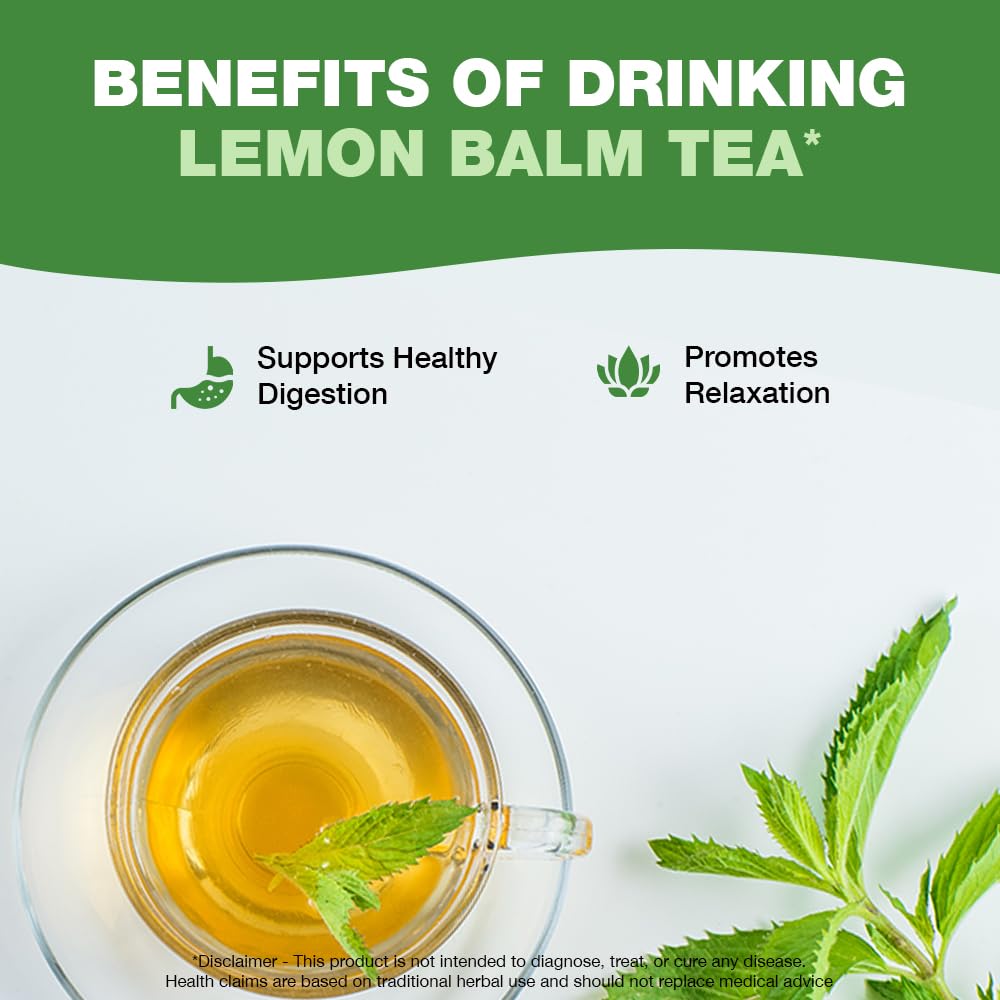 HANDPICK Lemon Balm Tea Bags – 100 Count | 100% Pure Natural Dried Lemon Balm Herb | Caffeine-Free Herbal Tea with Citrus Flavor & Aroma | Round Eco-conscious Teabags